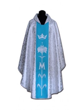 Ornat Maryjny niebieski + ornament srebrny - srebrny ornament