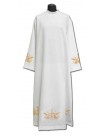 White Catholic Priest Alb with Gold Wheat and Cross Embroidery