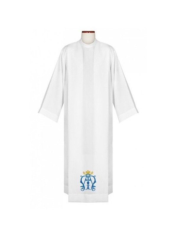 Alb sacerdote ricamata con emblema mariano