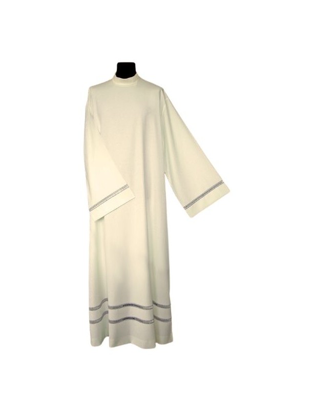 Alba sacerdotal de lino - inserción plateada