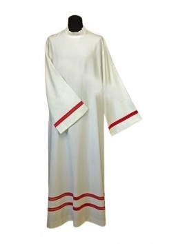 Linen priest alb - red inset