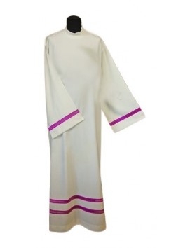Linen priest alb - purple inset