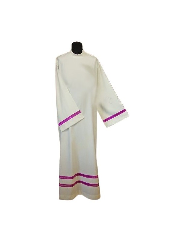 Alb sacerdote in lino - inserto viola