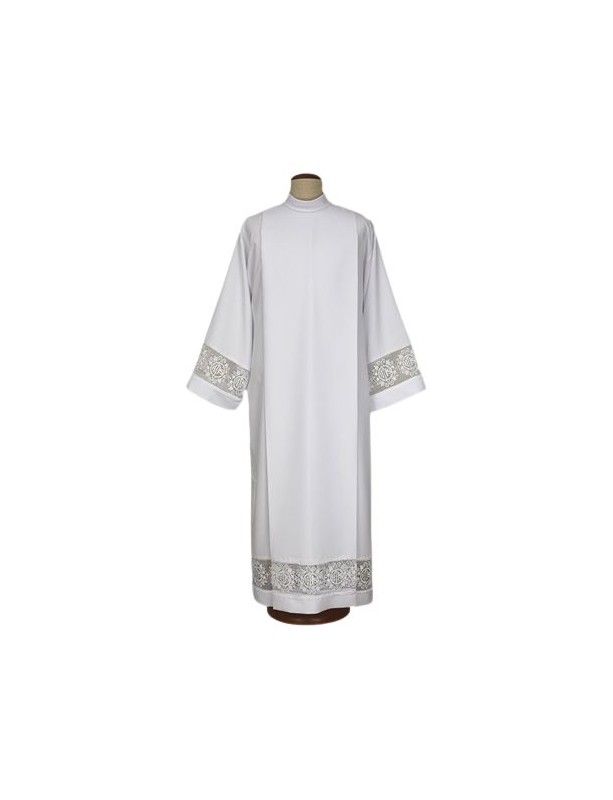 Alb sacerdote con inserto IHS in cotone bianco