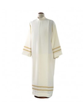 Alba sacerdotal blanca con malla dorada