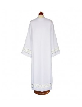 Priester-Albe mit weißem Baumwoll-Einsatz, Guipure