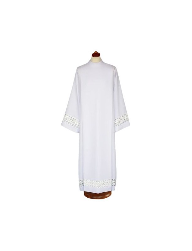 Alba sacerdotal con inserción de algodón blanco, guipur
