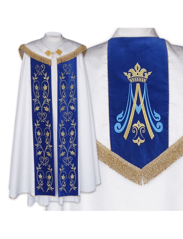 Kapa liturgiczna Maryjna - haftowana - niebieska