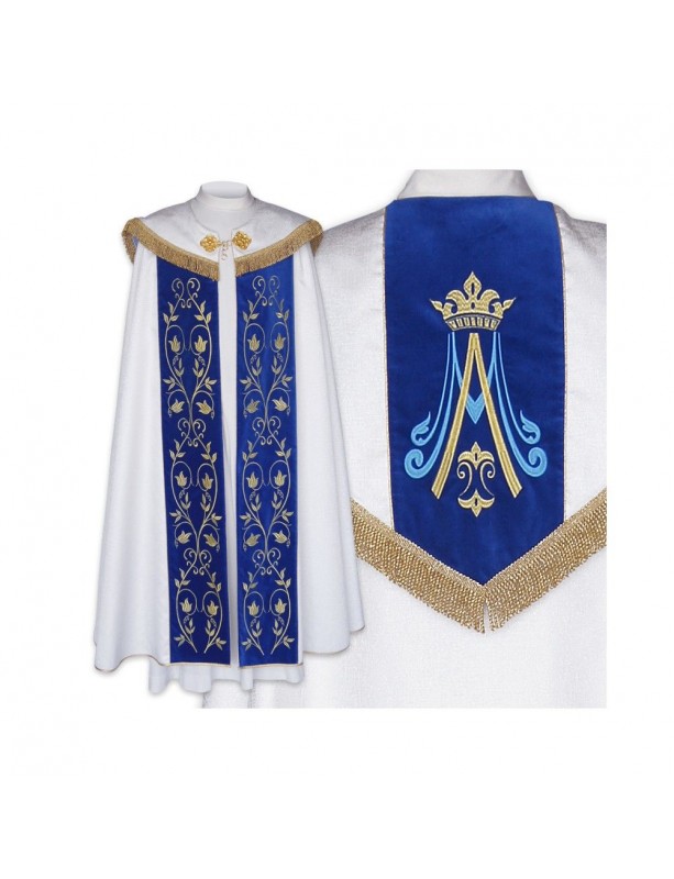 Motif marial chape argentée - rayures bleues