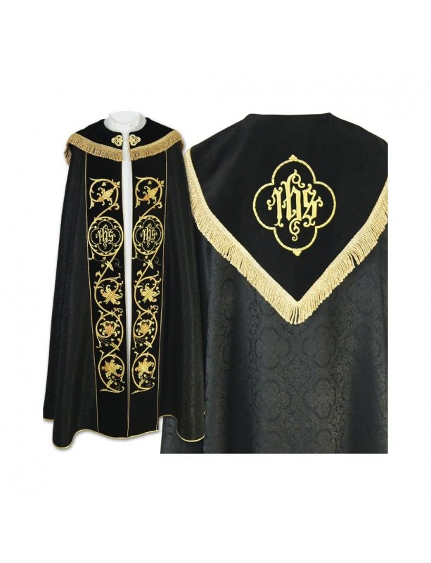 Chape IHS brodée noire - bandes de velours