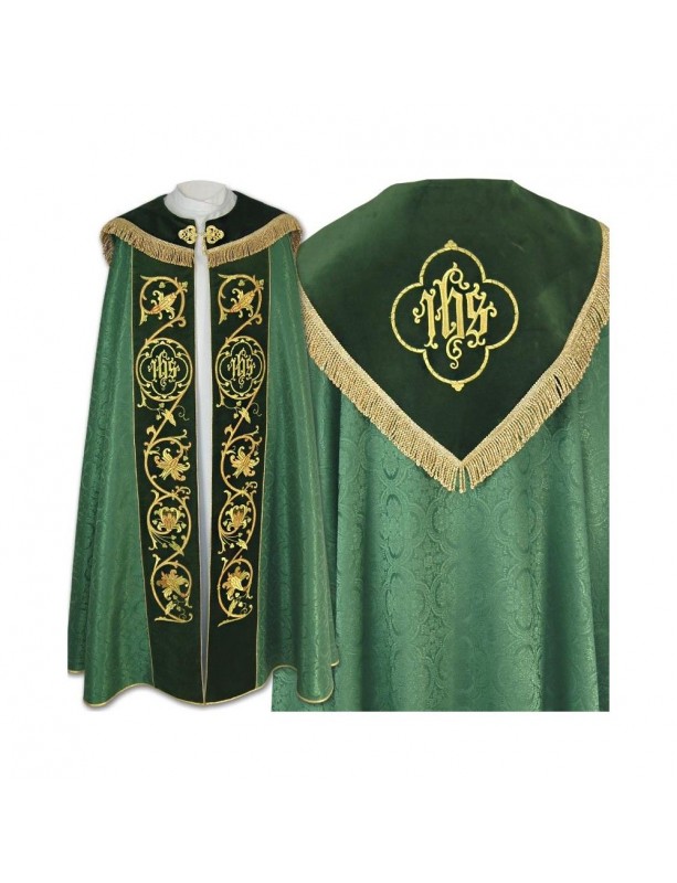 Piviale verde IHS ricamato - strisce di velluto (81)