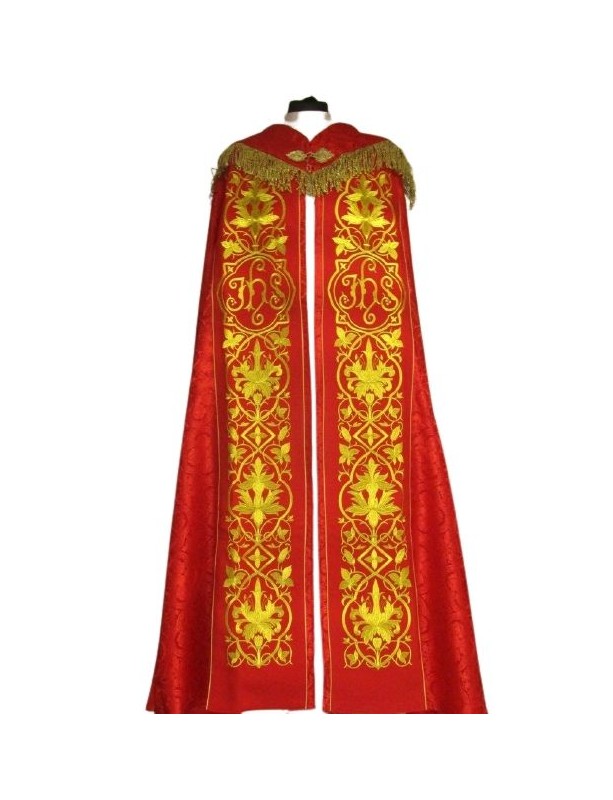 Vyšitý pluviál - IHS červený - růžice