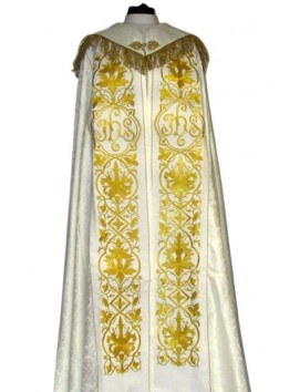 Chape brodée - IHS blanche - rosette (1)
