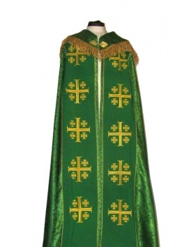 Embroidered cope - Jerusalem Cross green - rosette (3)