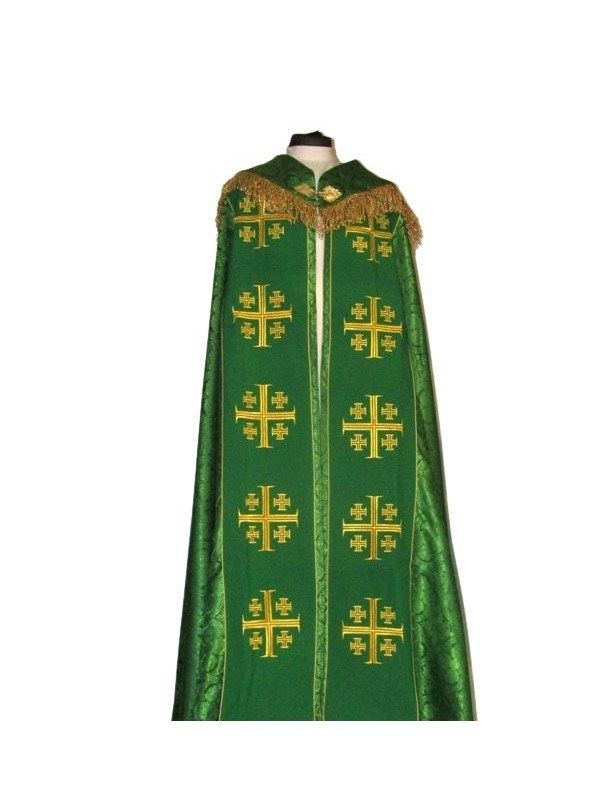 Pluvial brodat - Crucea Ierusalimului verde - rozetă