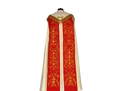 Vyšívaný kremový a červený pluviál - ornament