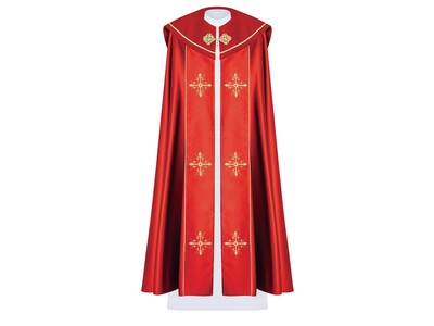 Liturgický pluviál s vyšívaným krížom - červený