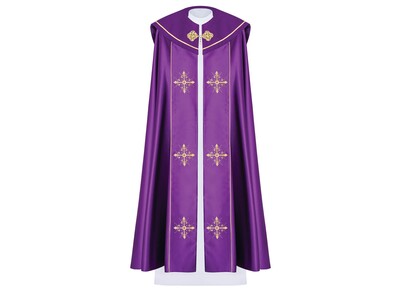 Liturgický pluviál s vyšívaným krížom - fialový