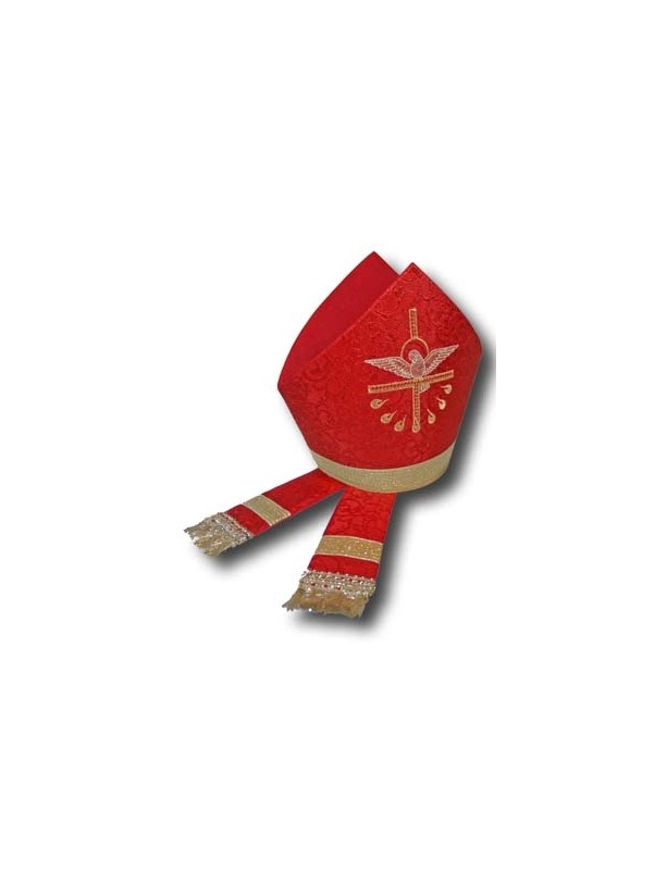 Mitra haftowana z Duchem Świętym - czerwona, złota