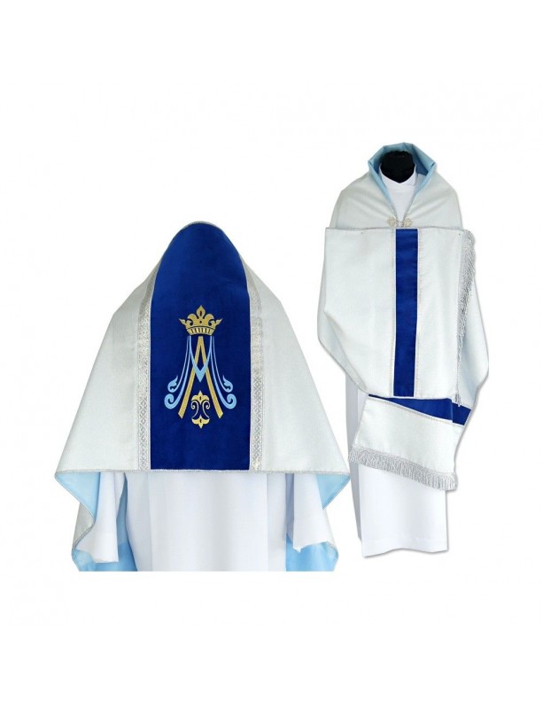 Welon liturgiczny srebrny brokat - pasy aksamitne