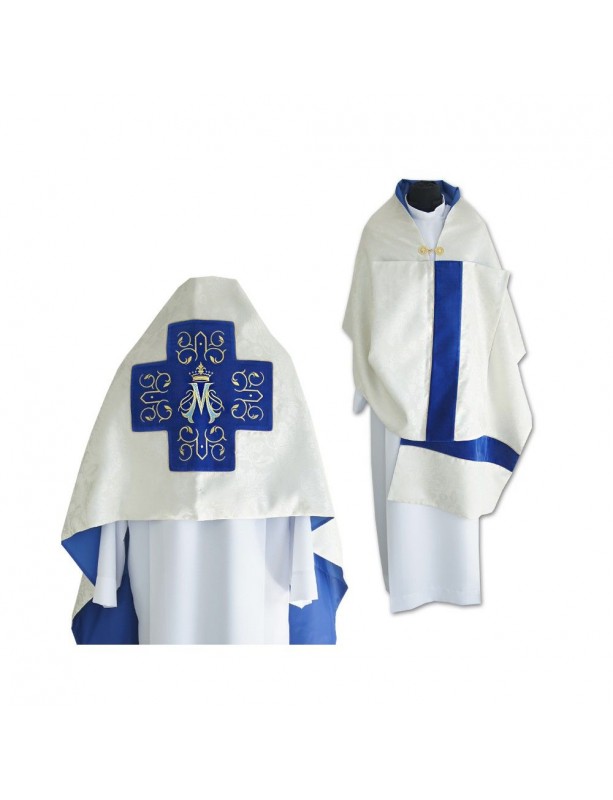 Welon liturgiczny ecru, pasy aksamit - Maryjny