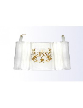 Elegant White and Gold IHS Humeral Veil for Church Services