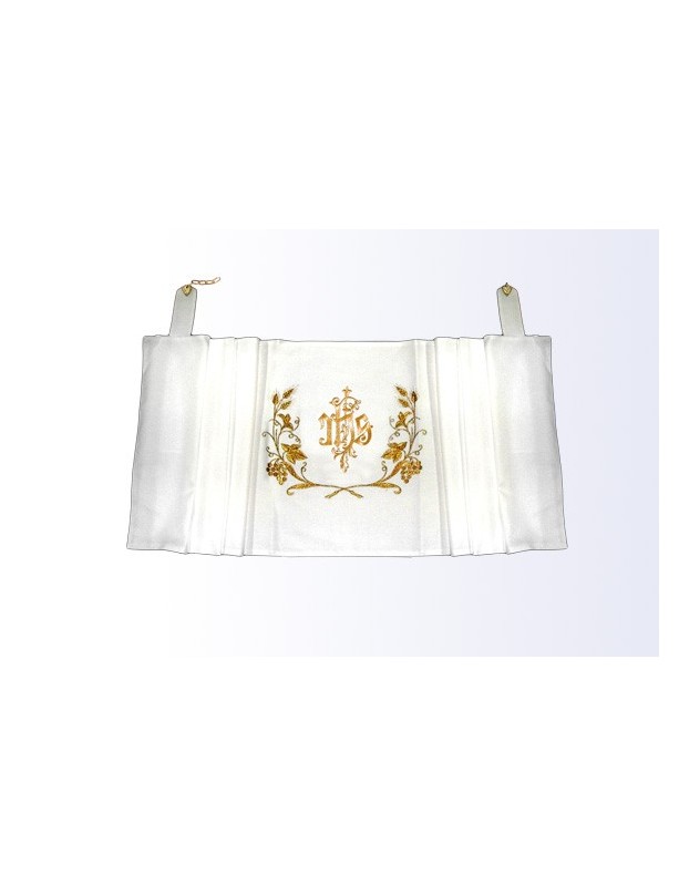 White Humeral Veil with Gold IHS Embroidery and Floral Motifs for Liturgical Use