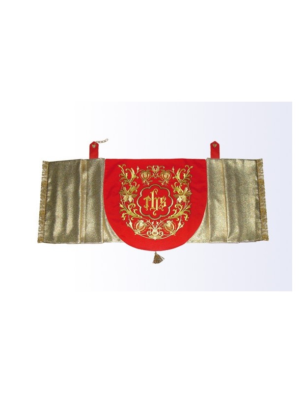 Velo omerale liturgico rosso e oro con ricamo IHS e ornamenti