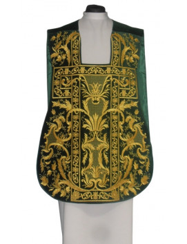 Chasuble romaine verte motif eucharistique brodé, velours