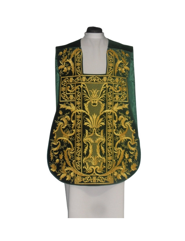 Roman chasuble green embroidered eucharistic motif, velvet (74)