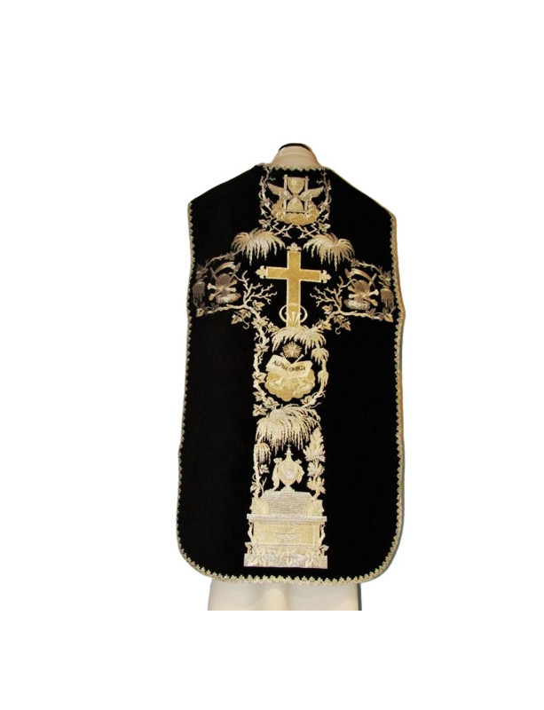 Roman chasuble embroidered black, Alpha and Omega (63)