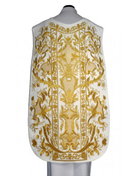 Ornat rzymski biały haftowany motyw eucharystyczny, aksamit