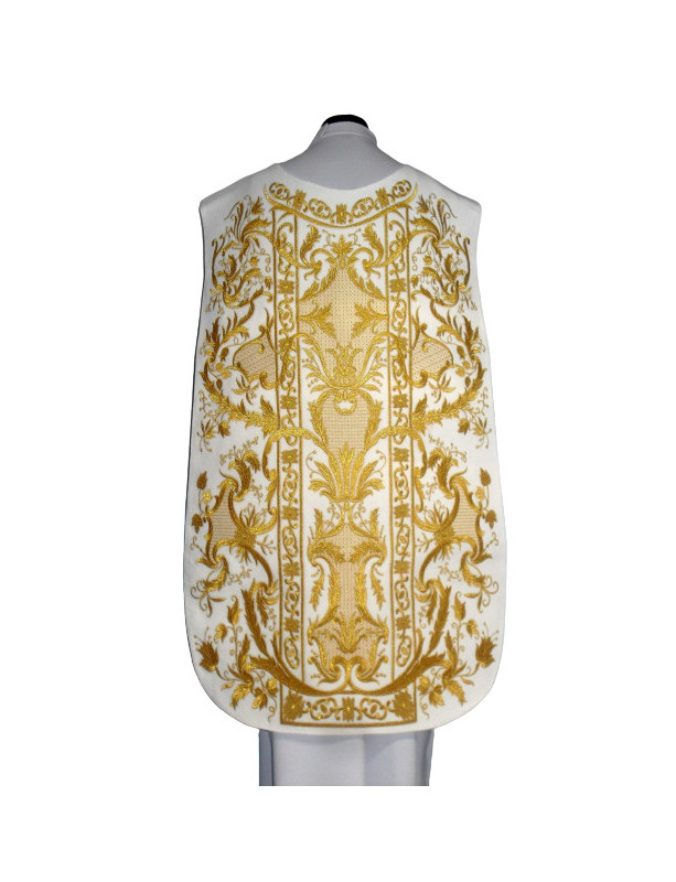 Ornat rzymski biały haftowany motyw eucharystyczny, aksamit