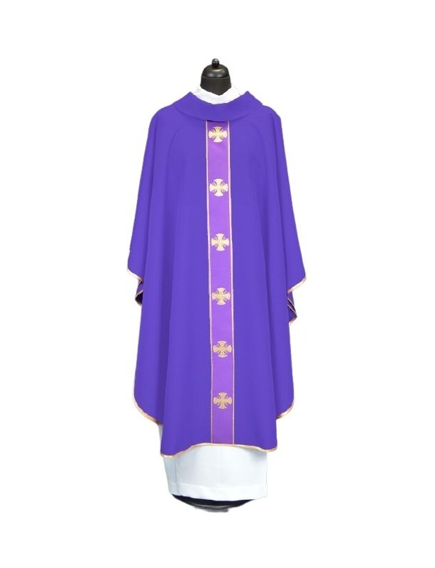 Chasuble with decorative belt with crosses - purple