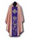 Chasuble embroidered pink, purple belt (005)