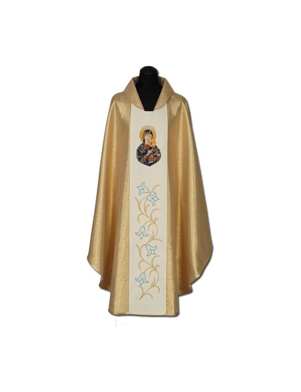 Gold Embroidered Chasuble Featuring Our Lady of Perpetual Help