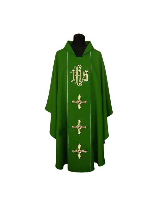 Embroidered chasuble IHS + Cross - liturgical colors