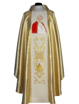 Casulla con la imagen de Juan Pablo II - material dorado