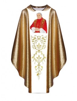 Chasuble avec image de Jean-Paul II - tissu doré (B)