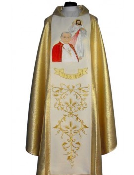 Messgewand mit dem Bild von Johannes Paul II. und Jesus dem Barmherzigen - breiter Gürtel