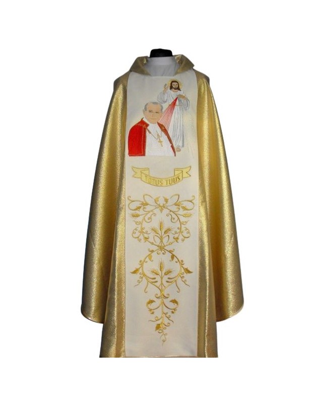 Chasuble with image of John Paul II and Jesus the Merciful - wide belt