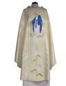 Chasuble brodée rosette, bande écru - MB du Rosaire