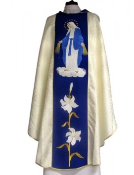 Embroidered chasuble, navy blue belt - Mary of the Rosary