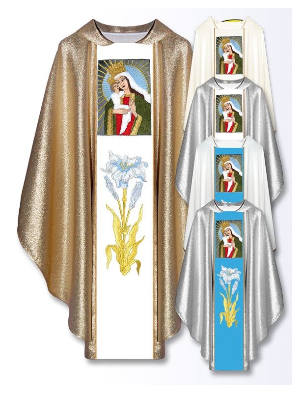 Chasuble with embroidered image - Our Lady of Kozielsk