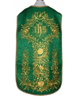 Casulă romană verde brodată IHS