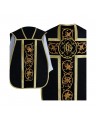 Ornat rzymski IHS - kolory liturgiczne, żakard - czarny