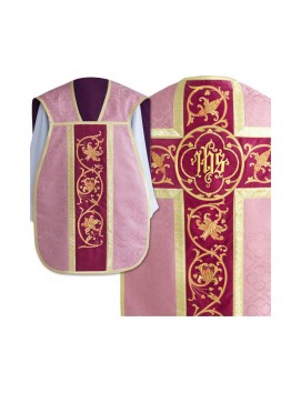 Roman chasuble IHS - pink, jacquard (36)