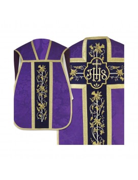 Ornat rzymski IHS - kolory liturgiczne, żakard - czerwony