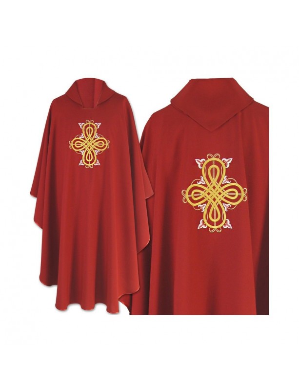 Casulla gótica roja bordada - tejido liso