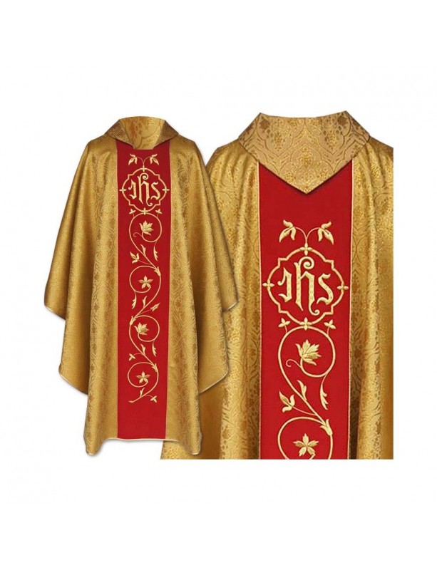 Chasuble gothique brodée or - tissu brocard